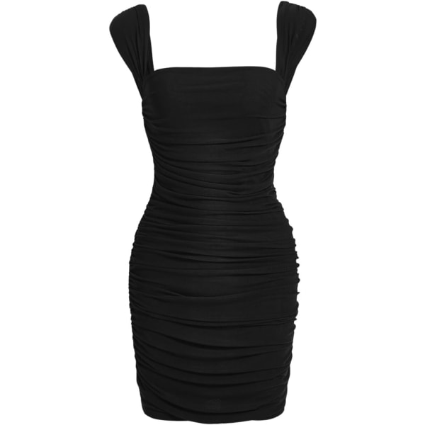 dusa Dam Elegant Ärmlös Kvadrat Hals Ruched Bodycon Kort Klänning Svart X-Small