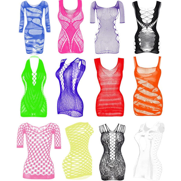 yoki 12 st Kvinnors Sexiga Underkläder Nät Genomskinlig Nattkläder Babydoll Chemise Mini Teddy Klänning En Del Flerfärgad（12 En Storlek
