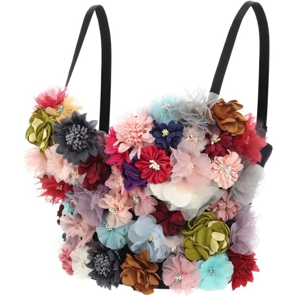oe Blommig Korsett Bustier Crop Top Vit Diamant Bh Nattklubb Rave Rhinestone Toppar Smycken för Kvinnor Svart 36-38C/D