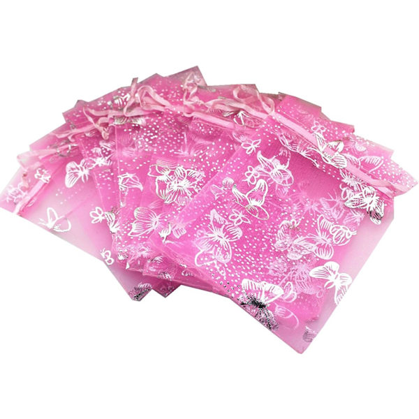 ip 100PCS Organza Bag Butterfly Design Wedding Pouches Jewelry Packaging Bags, Organza, Mörk Lila, 4.3x6.3\" (11x16cm) Rosa 5x7\" (13x18cm)