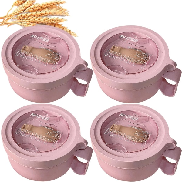 BOOX Wheat Straw Mikrovågsugn Ramen Bowl Set Nudelskålar med lock och sked, hopfällbara redskap och förbättrat greppvänligt De Pink F