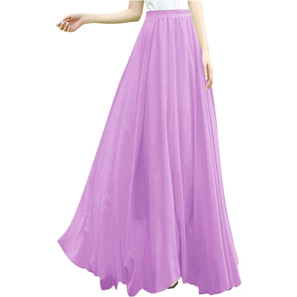 Kvinnor Full/Ankel Längd Elastisk Plisserad Retro Maxi Chiffon Lång Kjol Lavendel Liten
