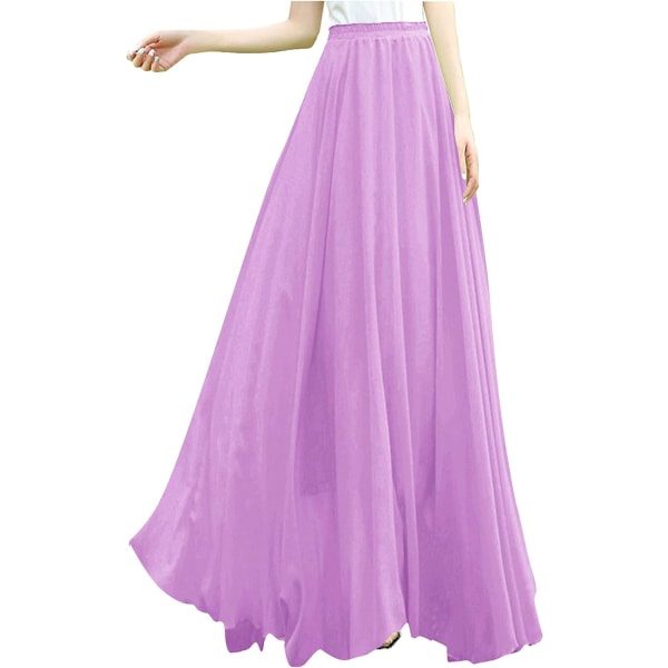 Kvinnor Full/Ankel Längd Elastisk Plisserad Retro Maxi Chiffon Lång Kjol Lavendel Stor