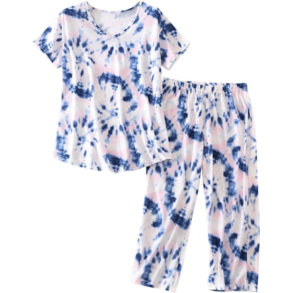 EONG Dam Pyjamas Set Sovkläder Toppar med Capribyxor Casual och Roliga Tryck Pyjamas Set