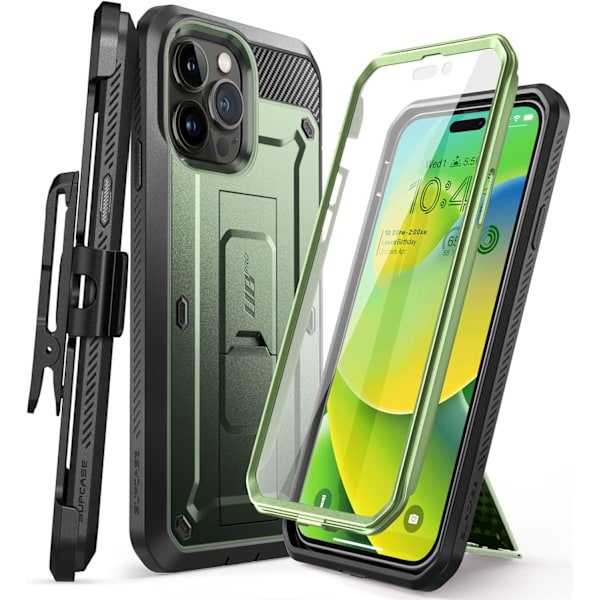 CASE Unicorn Beetle Pro Fodral för iPhone 14 Pro Max 6.7\", med inbyggt skärmskydd & stativ & bältesklämma Heavy Du Guldan