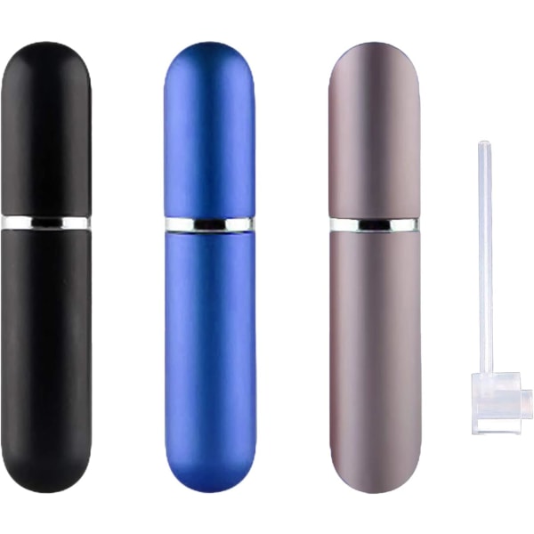 fume Travel Refillable, 5 ML parfymatomiserare, 3 st mini portabla sprayflaskor, parfymflaskor med runda rör med 1 Fla svart, blå, cham