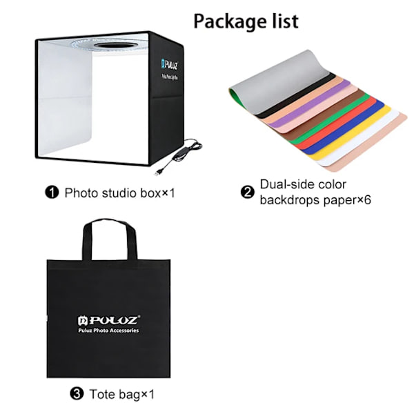 Fding Fotostudio Box, Storlek 40 * 40cm, LED, Justerbar Ring, Ljuslåda S