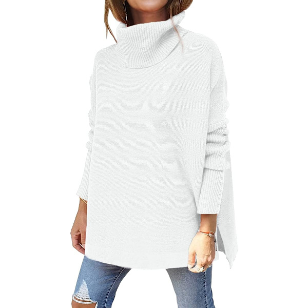 N Dam Oversized tröjor med polokrage Långärmad Spilt fåll Casual Asymmetrisk Pullover Stickad Varma kläder för vintern