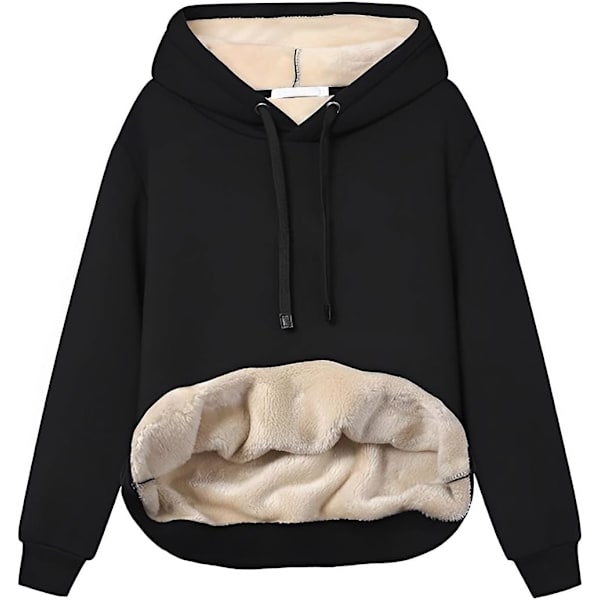 ajisi Damhuvtröja med huva i fleece och fuskpälsfodrad huvtröja vinter casual lös passform pullover