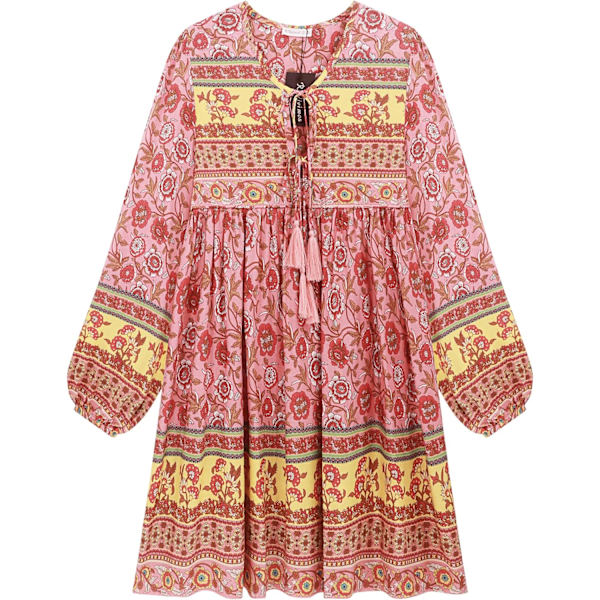 ivimos Dam långärmad blommig casual print bomull miniklänning orange rosa X-Small