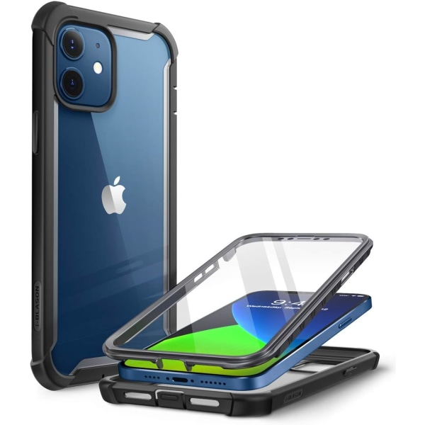 lason Ares Series Designad för iPhone 12 Mini case (2020), Dual Layer Robust Clear Bumper- case med inbyggt skärmskydd Svart