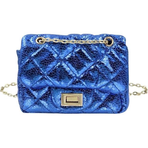 YC Liten flicka småbarn crossbody väska leopard mönster axelväska handväska med kedjerem glänsande blå