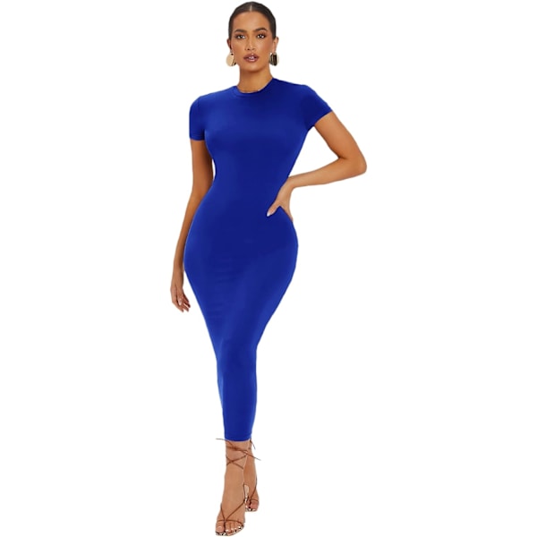 dusa Dam rund hals keps ärmlös enfärgad lång pennkjol Bodycon klänning Royal Blue Medium