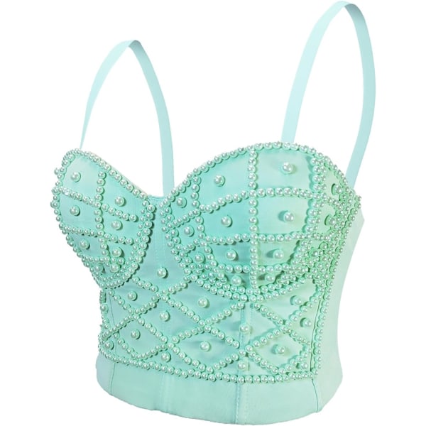 nyi Dam Strass Pärlor Bustier Korsett Crop Top Club Fest Bh Ljusgrön Medium