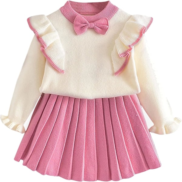 atale Toddler Baby Girls Höstkläder Långärmad Stickad Tröja Toppar Plisserad Minikjol Set Höst Vinter Kläder Set