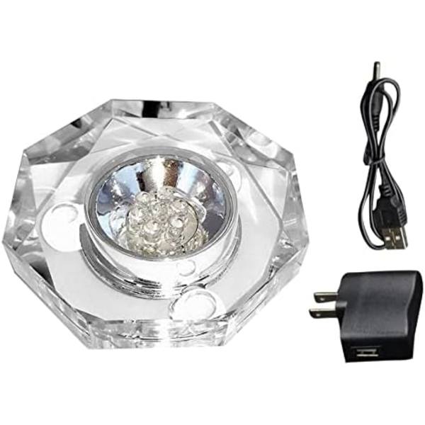 CYTOOL Kristall LED-ljusbas, flerfärgad upplyst displaybas, 3\" LED-autoblinkande piedestal, visningsställ, upplyst displayplatta med AC-adapter för