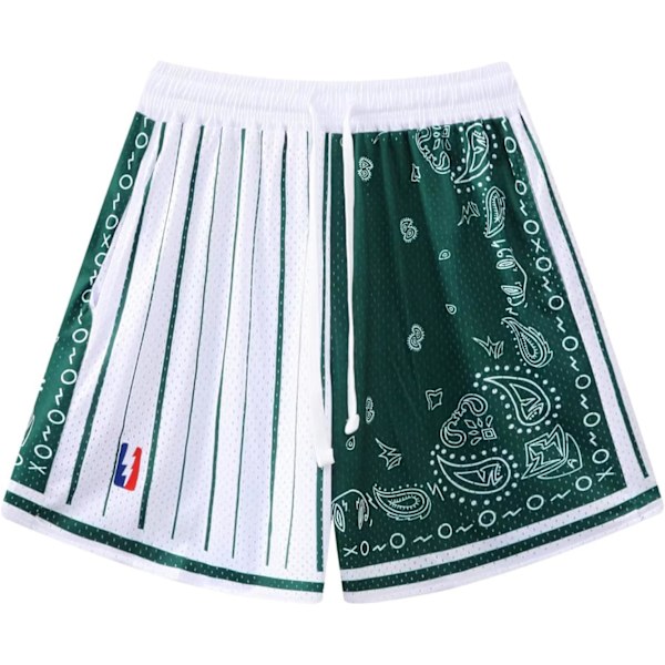 EMON Herr Basketboll Shorts Träning Athletic Paisley Shorts Mesh Print Löpning Korta Byxor Vit Grön Medium