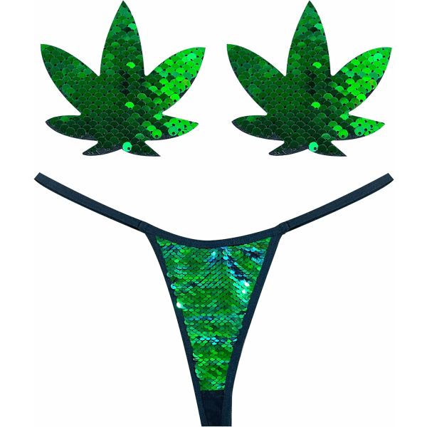 en naken Naughty Nix G-string med matchande Nipztix Pasties Green