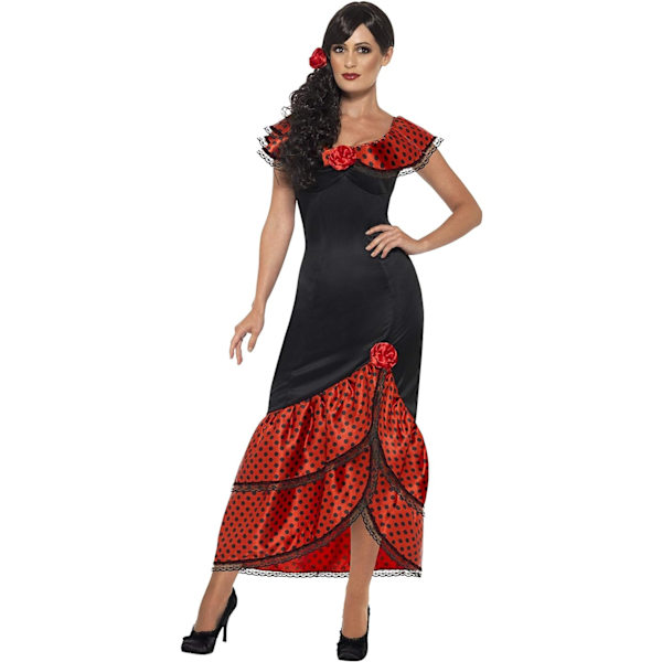 Iffys Flamenco Senorita-dräkt för kvinnor, klänning och huvudbonad