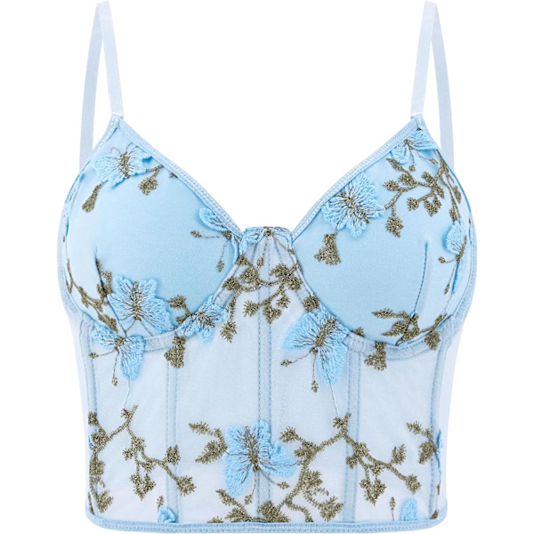 tudineus Kvinnor Justerbar Metallic Sexig PU Läder Bralette BH Väst för Festivaler, Raves, Clubwear Blå Fjäril Liten