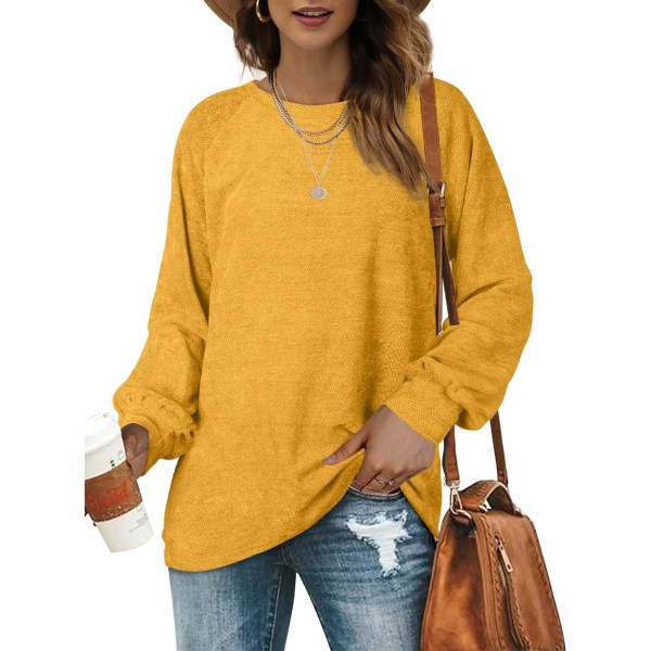 EFAN 2024 Damtröjor Oversize Pullovertröjor Crew Neck Ballong Mode Casual Toppar Gul 3X-Large