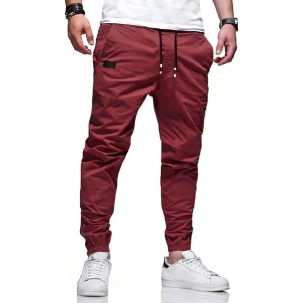 Outdoor Jogging Casual Pants Slim Joggers Workout Pants för Löpning Sweatpants Vandring Vinröd X-Large