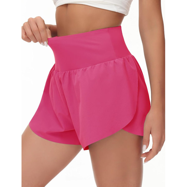 wish Damshorts för kvinnor med hög midja, snabbtorkande yogashorts, träningskläder med meshfoder, dragkedjeficka, ljusrosa, medium