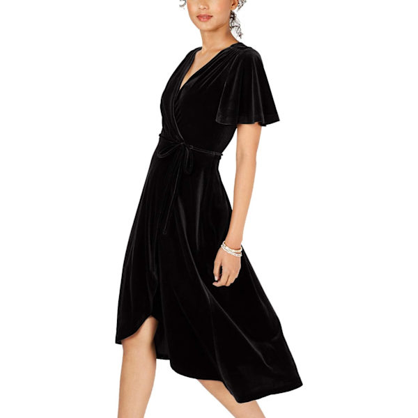 ivimos Dam Velvet Plisserad Wrap Tie Midja Elegant Flytande Fest Plus Size Midiklänningar Svart/ Wrap X-Large