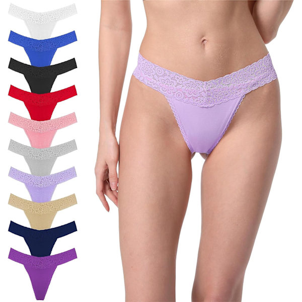 y Stretch Blend Micro T Back Low Rise Cheeky Exotic Thongs Variety invisible Mönster Kvinnor Underkläder Regular & Plus Storlek 10 Stycken Cotto Medium