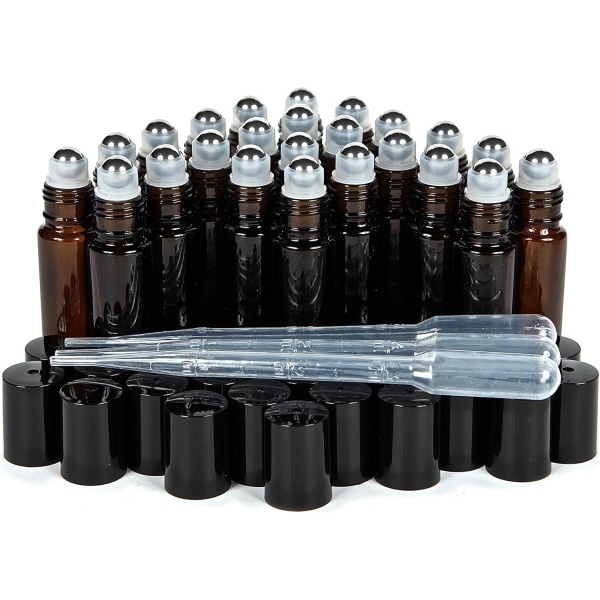 aplex 24 Amber 10 ml Roll-on-flaskor av glas med rullkulor av rostfritt stål. 3-3 ml droppare ingår