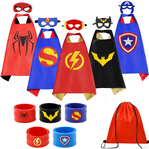 Ks Kostymer 8st Superhjältekapsar Set och Slap armband för pojkar, flickor Dress Up Party Favors (8PCS för pojkar, flickor)