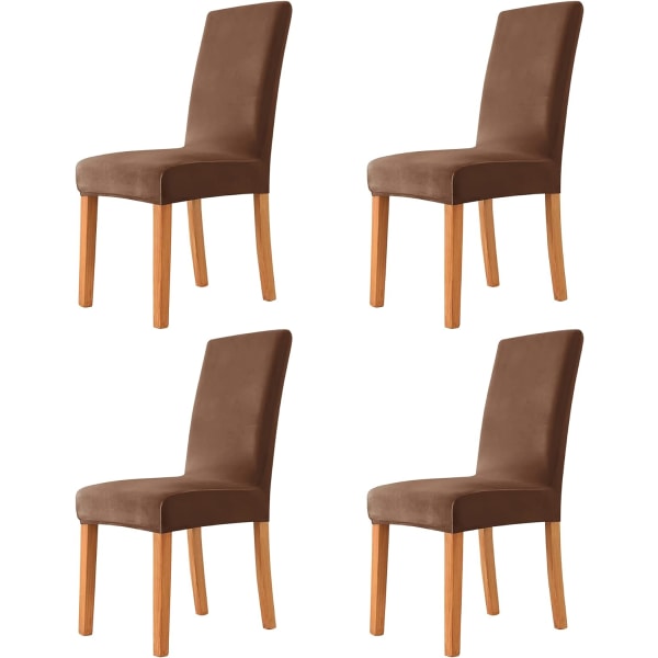ARAN sammetsstolsöverdrag för matsalen, mjukt stretchigt sitsskydd, tvättbart avtagbart Parsons stolskydd, set o brun 4