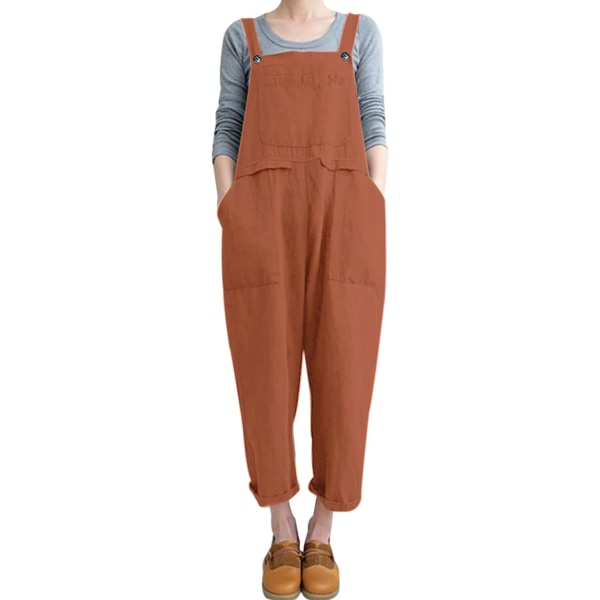 Dammode Baggy Lös Linne Overall Jumpsuit Oversized Casual Ärmlös Rompers med Ficka Tegelröd XX-Large