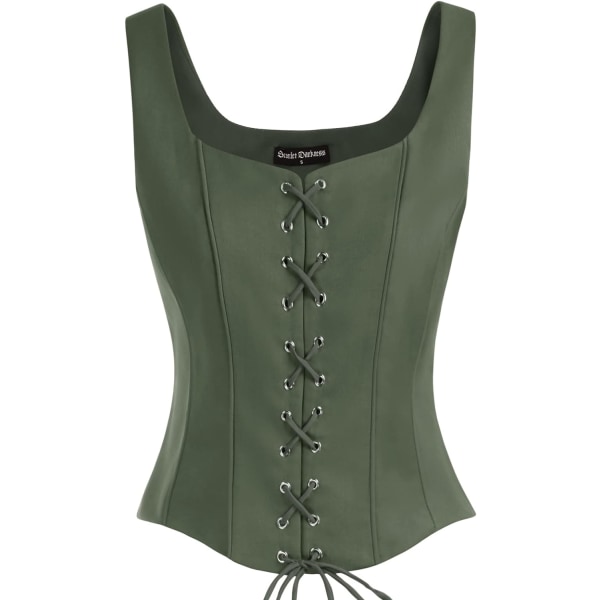 RLET DARKNESS Kvinnors Renässansväst Cosplay Kostym Mocka Retro Snörning Väst Kappa Grön-korsett XX-Large