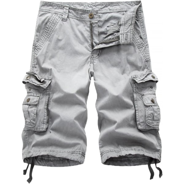 RSTEEDS Dam bomull lös passform dragkedja multi-fickor twill Bermuda dragsko dam cargoshorts grå 14