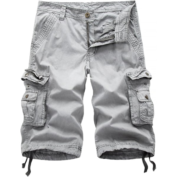 RSTEEDS Dam bomull lös passform dragkedja multi-fickor twill Bermuda dragsko dam cargoshorts grå 20