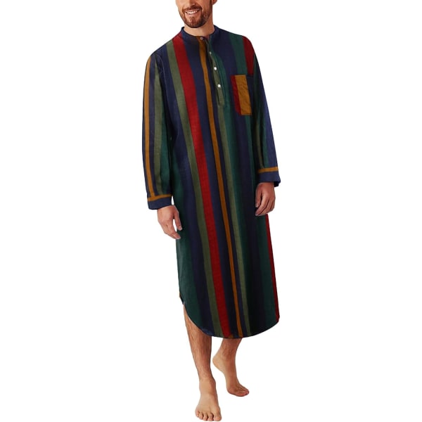 MVA Muslimsklänningar för män Långärmade Randiga Henley-skjortor Kaftan Muslim långklänning Thobe Robe för män Randig-c Large