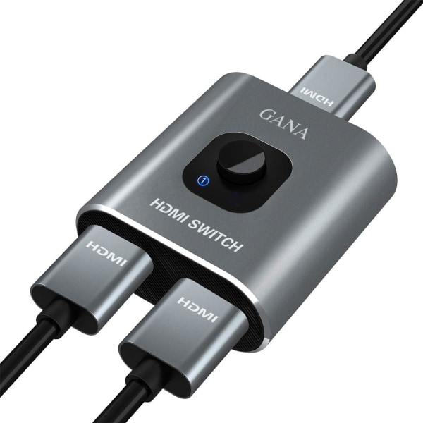HI Switch 4K HDMI Splitter - Gana Prime Aluminium Bi-Directional HDMI Switcher 1 in 2 Out (enkel skärm) eller 2 Input 1 Output, stöder 4K 3D HD 108