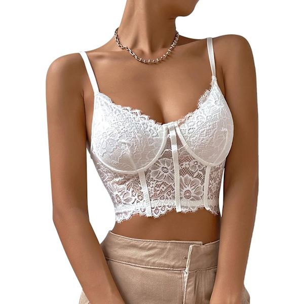 sliibeiiy Damspets Bralette Crop Tops Underkläder Bustier Spaghetti Rem Korsett BH Topp Vit Medium
