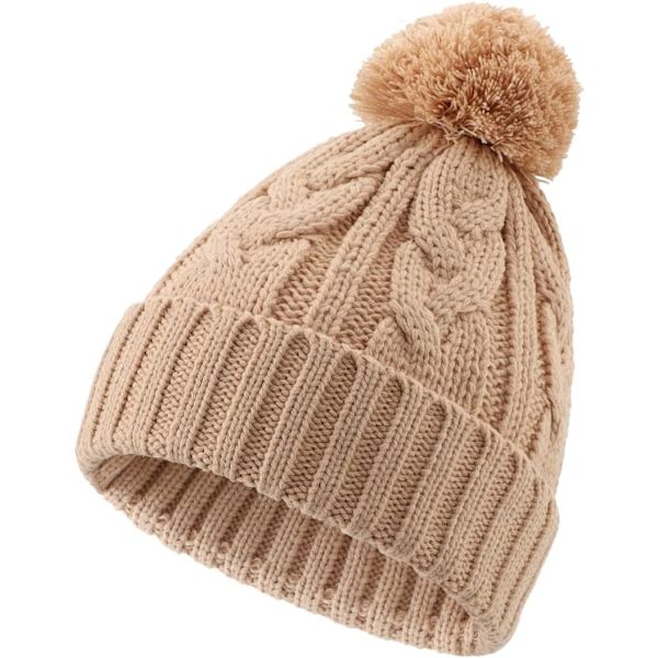 racy Toddler Vinter Kabel Stickad Mössa Pom Pom Mössa Mössa för Barn Pojkar Flickor Khaki