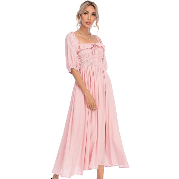 ivimos Dam Sommar Halv Ärm Bomull Volang Vintage Elegant Rygglös A Linje Flytande Långa Klänningar Rosa-1 Stor