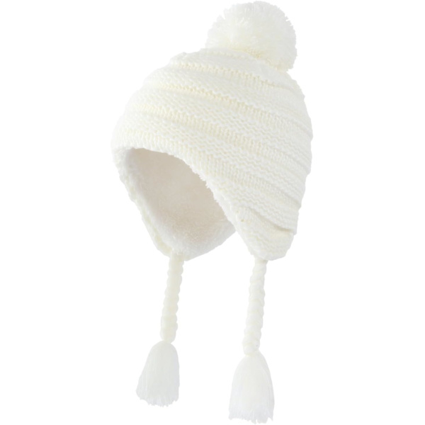 racy Toddler Earflap Beanie för pojkar flickor barn Sherpa fodrad vinter stickad mössa vit 1-3T