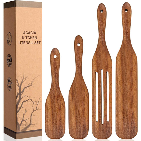 isArm Acacia Träspatel Redskap Set, 4-Pack Träspatlar Turner, Kök Redskap Trä Matlagning Redskap.