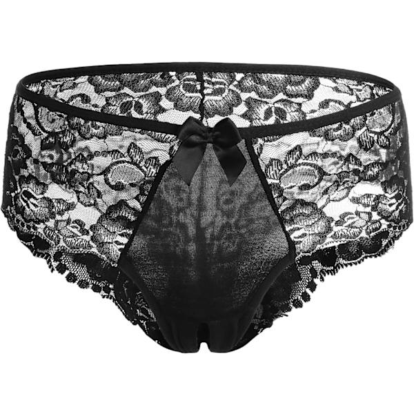 ano Damunderkläder för kvinnor utan gren med spetsbåge, trosor, silkeslena, bekväma, bikini, svart, stor