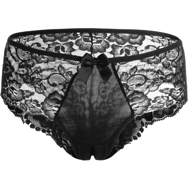 ano Grenlösa underkläder för kvinnor Spetsrosett Trosor Silkeslen Comfy Bikini Svart 3X-Large