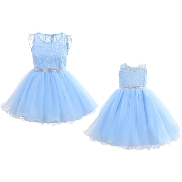 För Cosplay Elegant Flower Glown Klänning för flickor Unga vuxna Mode Rosett Blomma Barnfest Festival Åldrar 5-9 år Baby Blue Medium