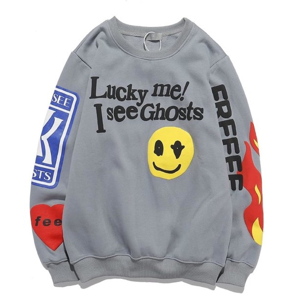 Lucky Me I See Ghosts Sweatshirts 3D Print Mode Pullover Luvtröja Tungvikt Trendig Hip Hop För Män Kvinnor Stil 4 Liten