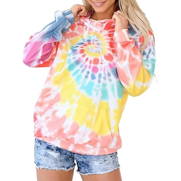N Damkläder Hoodies Toppar Tie Dye Tryckt Sweatshirt Långärmad Pullover Lös Dragsko Huvtröja med Fickor