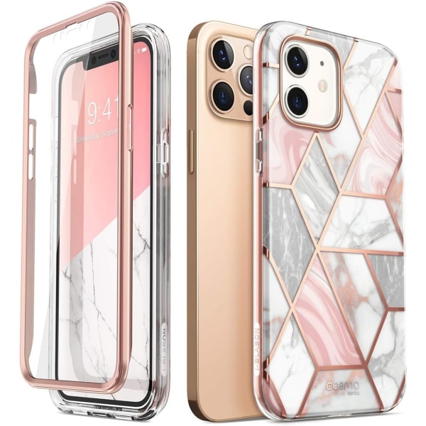 lason Cosmo Series- case för iPhone 12, iPhone 12 Pro 6,1 tum (2020-utgåvan), slimmad helkroppssnyggt case med marmorrosa