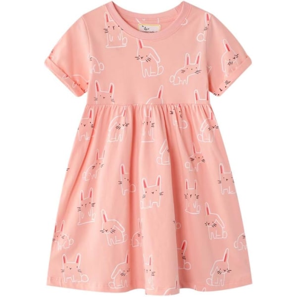 gshilian flickor bomull långärmade klänningar Söt tecknad randig festklänning kanin & rosa 2T